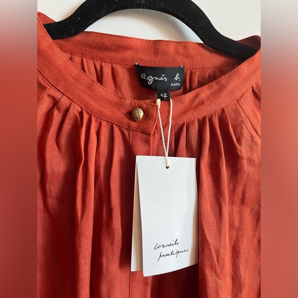 NWT Agnes B. paris 100% Linen Burnt Orange Long Sleeve Dress 10 US/ 42 EU - Picture 2 of 10